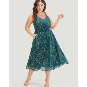 BloomChic Emerald and Gold Stars Midi Dress